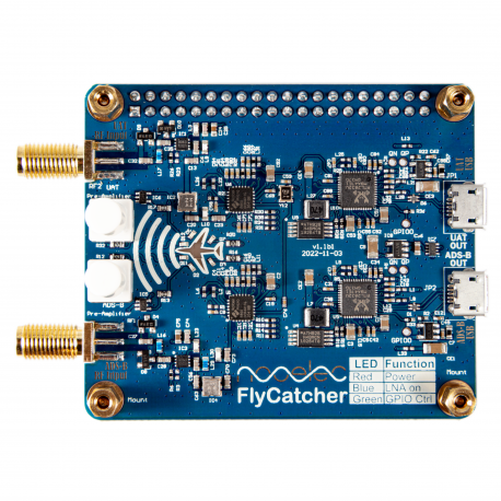 Nooelec FlyCatcher - High Performance Dual-Channel RTL-SDR Raspberry Pi HAT for Flight Tracking. ADS-B 1090MHz and UAT 978MHz w/ Local & Remote LNA Bypass